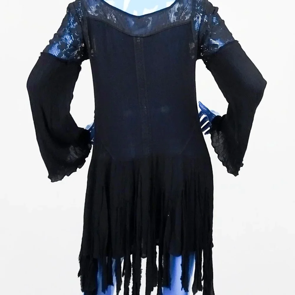 Free People Black Shipwreck Cove Dress M 8 10 Fringe Gypsy Goth Festival Pirate - Picture 7 of 7